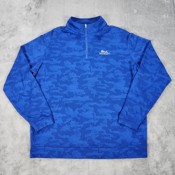 Peter Millar Pullover Mens Large Blue Perth Camo 1/4 Zip Golf Oak Marsh Stretch - Picture 1 of 14